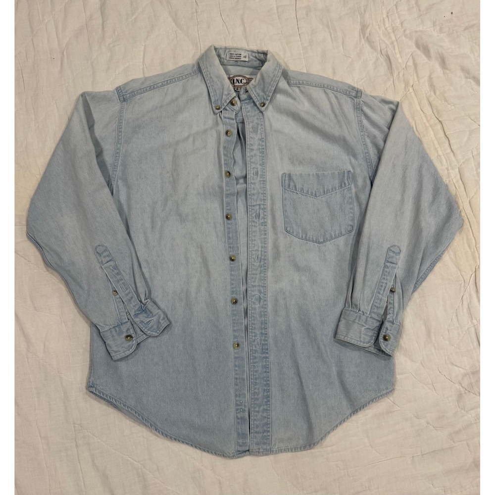 INC International Concepts Mens Light Wash Denim Button‎ Down Shirt Small Cotton